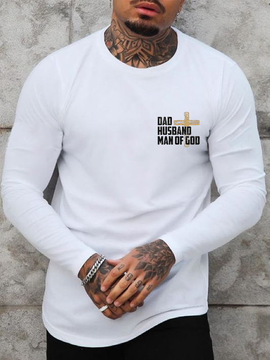 Dad, Husband, Man Of God Cotton Long Sleeve T-Shirt