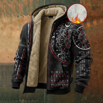 Nordic Viking Style Retro Vegvísir Rune Casual Long-Sleeve Warm Fleece Hoodie
