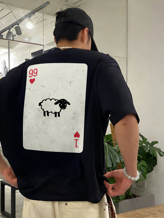 99 Of Hearts Sheep Playing Card Printed Men's T-shirt
