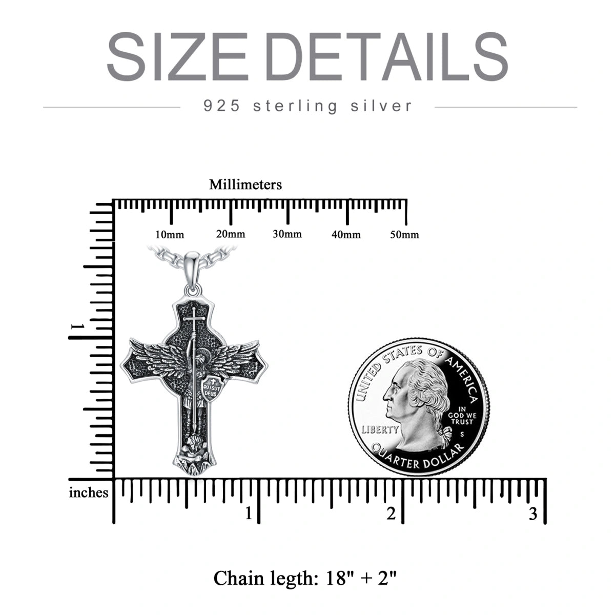 Sterling Silver Saint Michael & Shield Pendant Necklace for Men