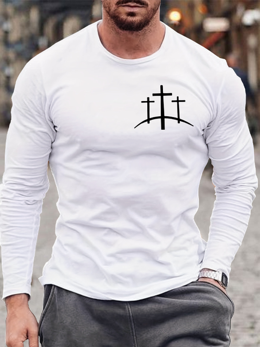 Men's Cross Printed Casual Long Sleeve T-Shirt