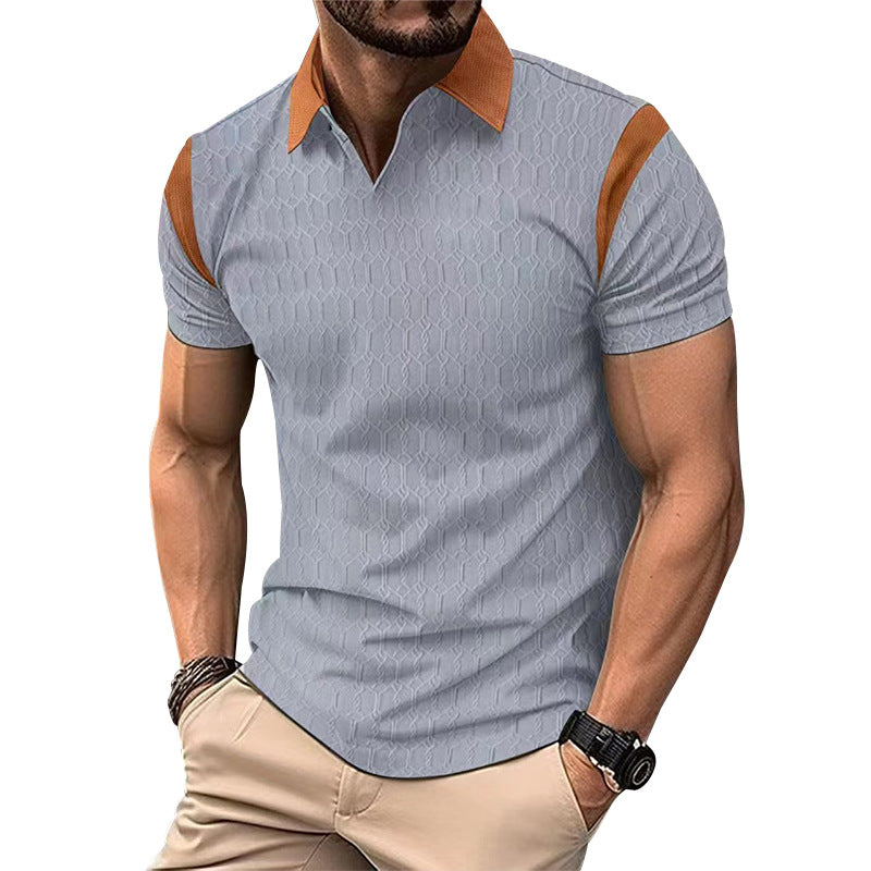 Men's Waffle Jacquard Knit Short Sleeve Polo Shirt