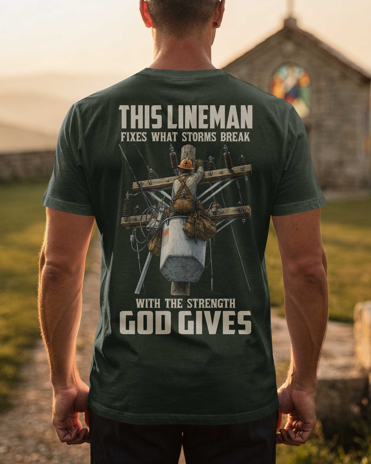 This Lineman Fixes What Storms Break With The Strength God Gives V-neck