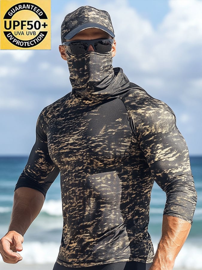 Men's Outdoor Sun Protection Breathable Cool Hooded Sun Protection Long-Sleeved Top