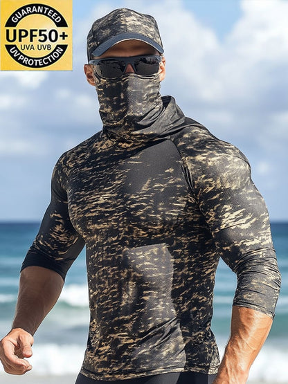 Men's Outdoor Sun Protection Breathable Cool Hooded Sun Protection Long-Sleeved Top