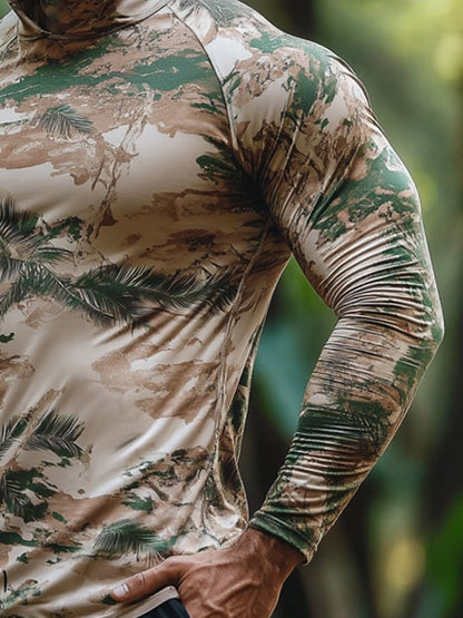 Men's Outdoor Sun Protection Breathable Cool Hunting Camouflage Mask Hooded Sun Protection Long-Sleeved Top
