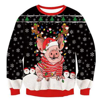 Unisex Bulb Pig Print Crew Neck Ugly Christmas Sweatshirt