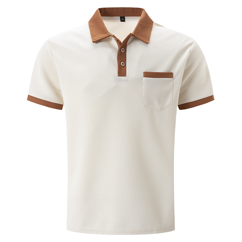 Men's Casual Color Block Buttoned Short Sleeve Polo Shirt