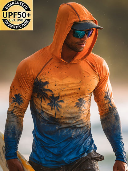 Men's Outdoor Sunscreen Breathable Cool Hooded Printed Surf Long-Sleeve Top