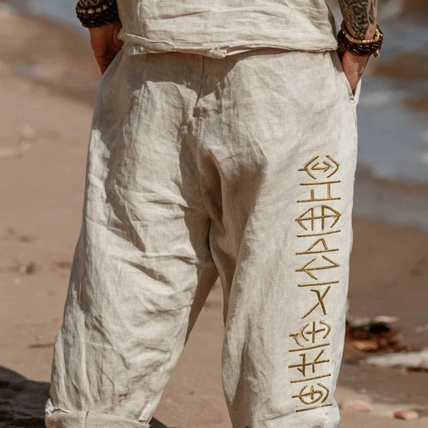 Men's Vintage Viking Distressed Linen Set – Yggdrasil & Rune Design