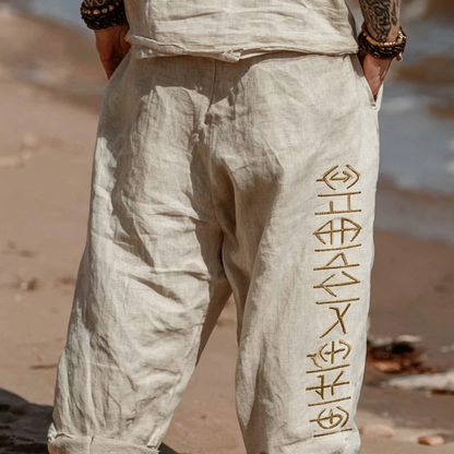 Men's Vintage Viking Distressed Linen Set – Yggdrasil & Rune Design