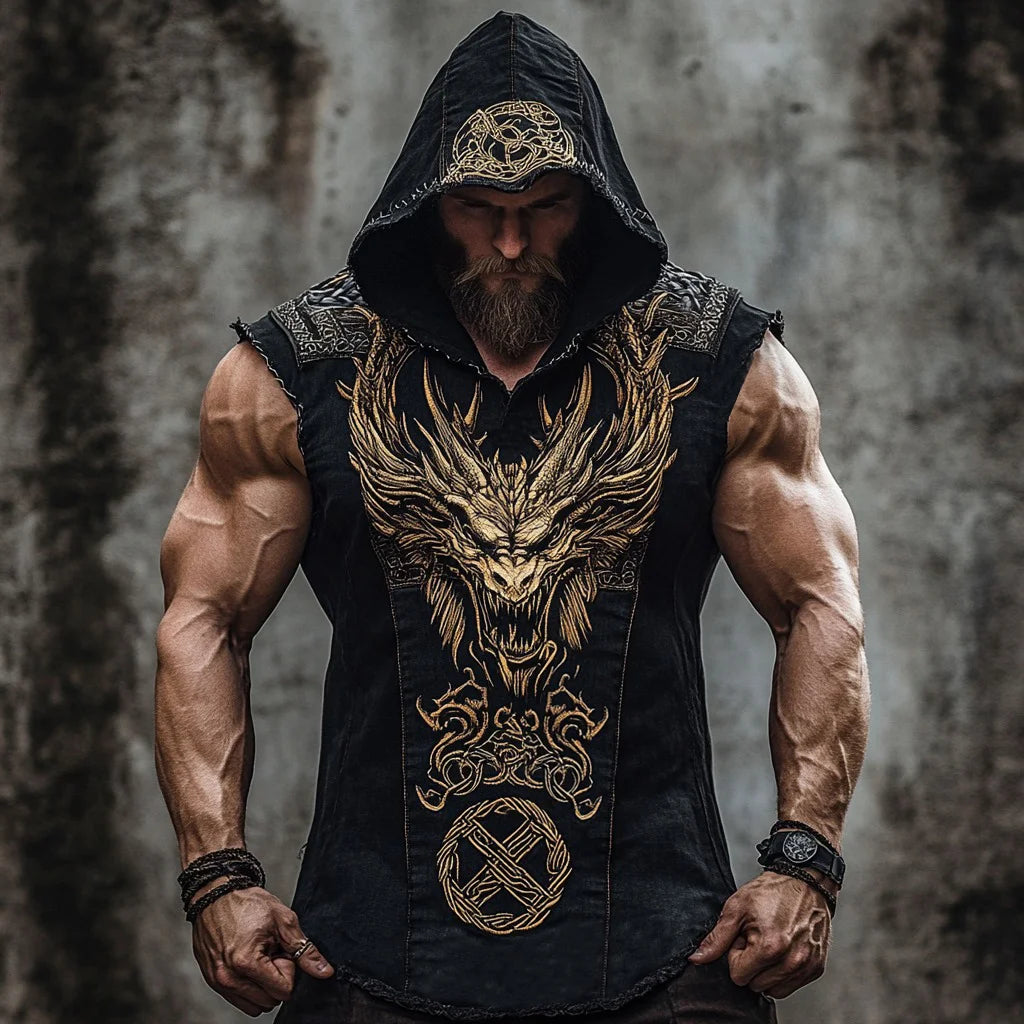 Men's Print Dragon Tribal Jacquard Inspired Tank Top Hoodie