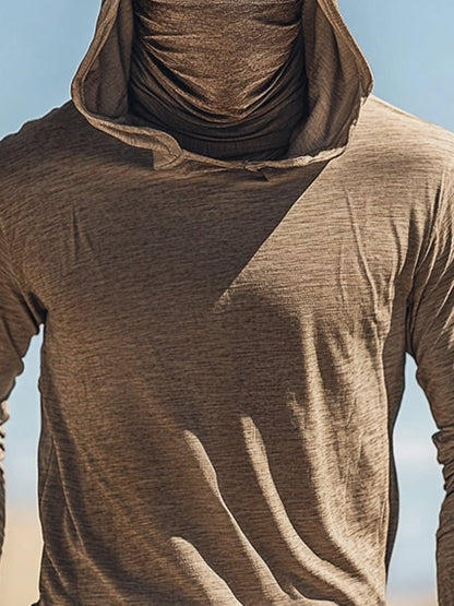 Men's Outdoor Sun Protection Breathable Cool Mask Hooded Sun Protection Long-Sleeved Top