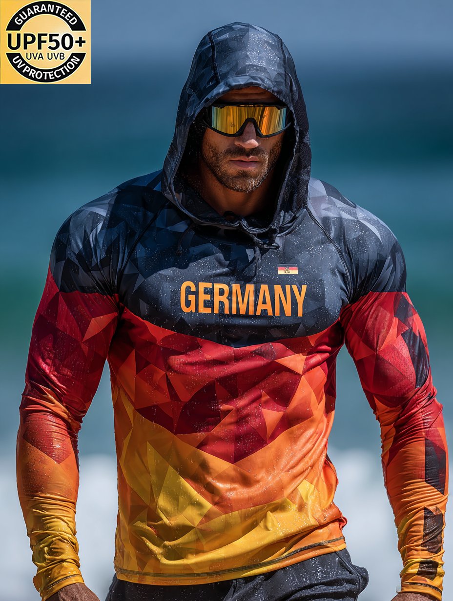 Germany Flag Geometric Hooded Sun Shield Shirt Faceted Red Yellow Black