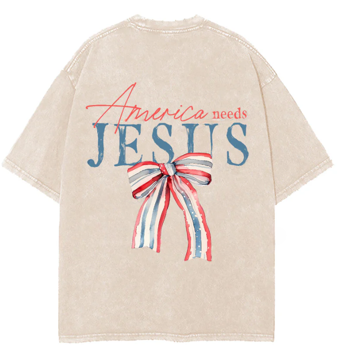 America Needs Jesus Double Sided Unisex Washed Christian T-shirt