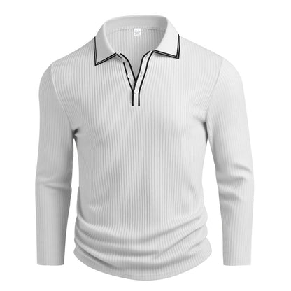 Men's Long Sleeve Polo Shirt Jacquard Fabric Collared Top