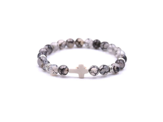 Cross Stone Bead Bracelet - Granite