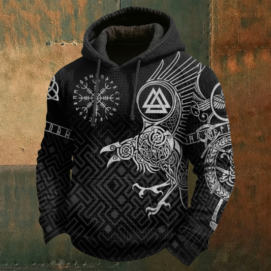 Nordic Viking Style Raven Runes Casual Long-Sleeve Hoodie