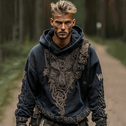 Men's Vintage Viking Celtic Wolf Art Hoodie