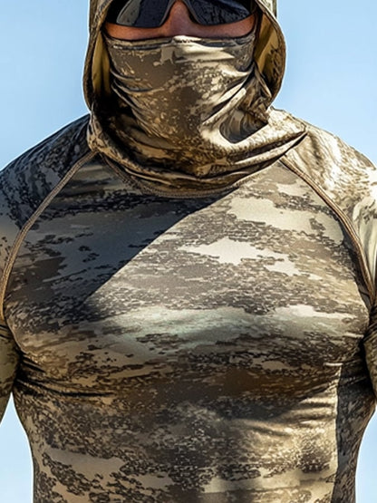 Men's Outdoor Sun Protection Breathable Cool Mask Hooded Sun Protection Long-Sleeved Top