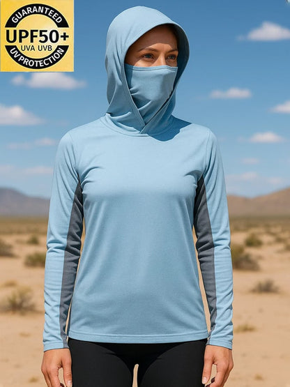 Women's Outdoor Sun Protection Breathable Cool Mask Hooded Sun Protection Long-Sleeved Top