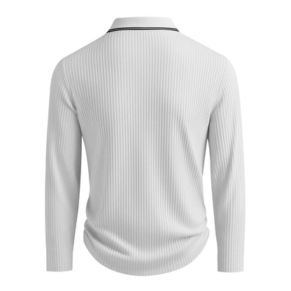 Men's Long Sleeve Polo Shirt Jacquard Fabric Collared Top
