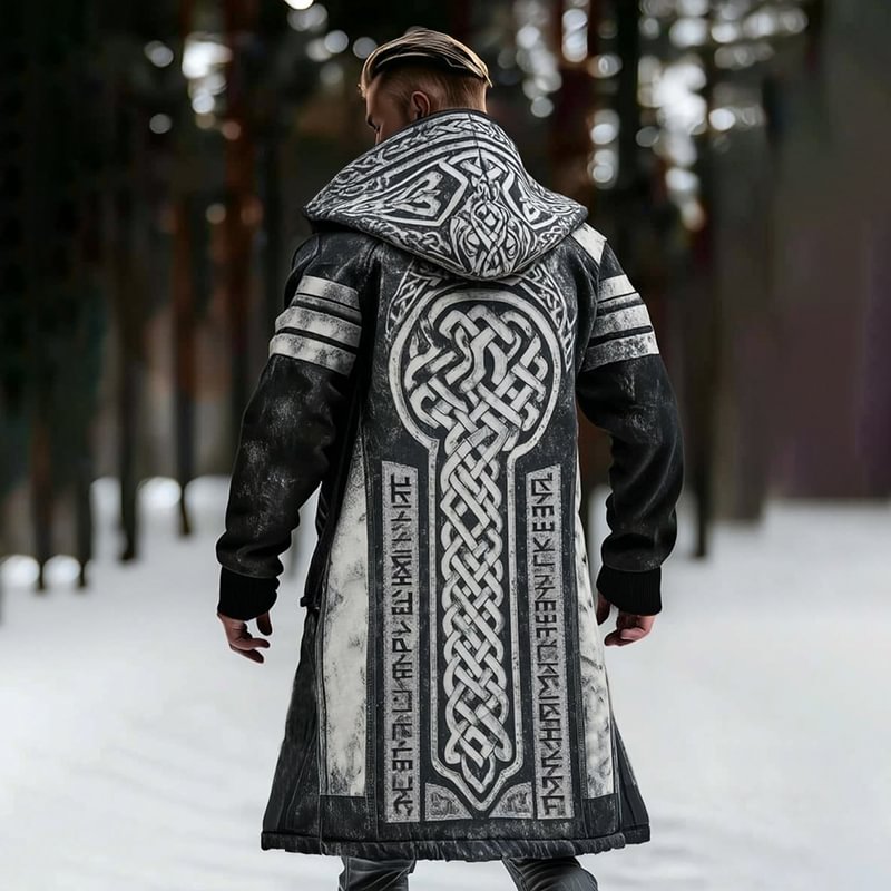 Men's Viking Celtic With Rune Totem Printed Hooded Jacket