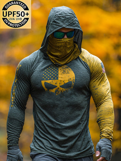 Men's Retro Outdoor Sun Protection Breathable Cooling Mask Hooded Sun Protection Long Sleeve Top