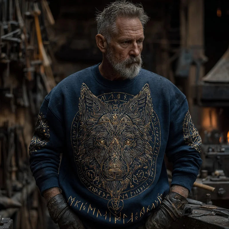 Men's Viking Wolf Rune Totem Print Casual Sweatshirt