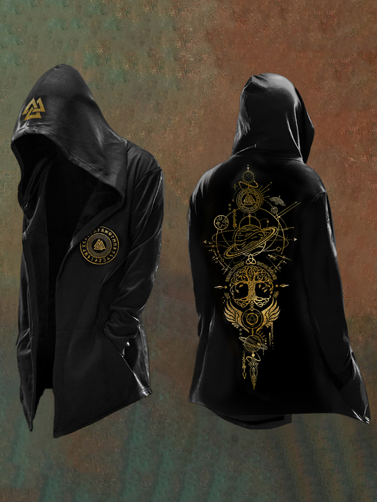 Men's Vikings Mythology Printed Vintage Hooded Jacket