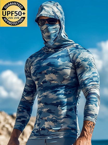 Men's Outdoor Sun Protection Breathable Cool Hooded Sun Protection Long-Sleeved Top