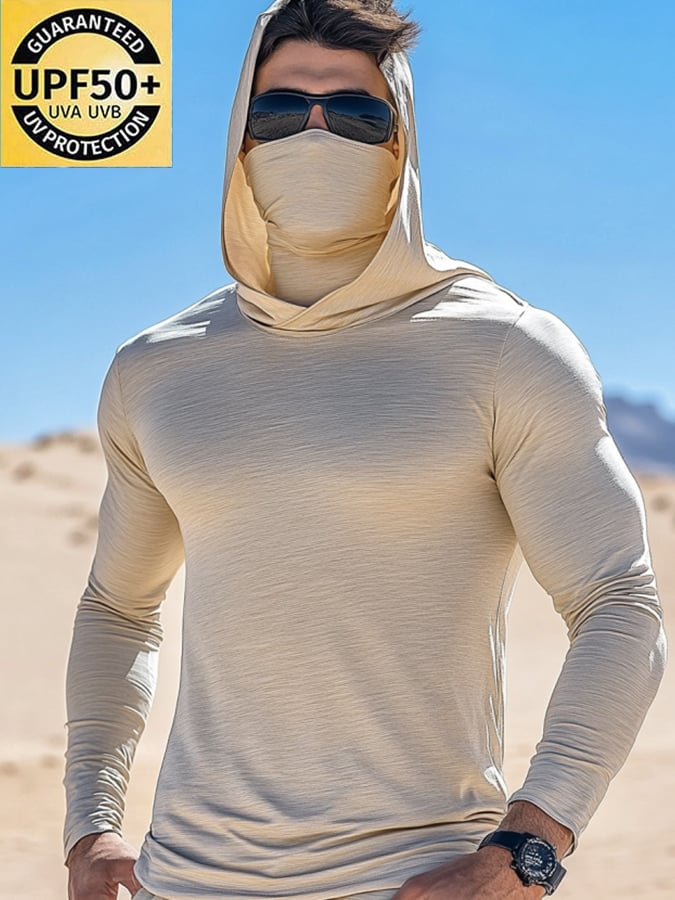 Men's Outdoor Sun Protection Breathable Cool Mask Hooded Sun Protection Long-Sleeved Top