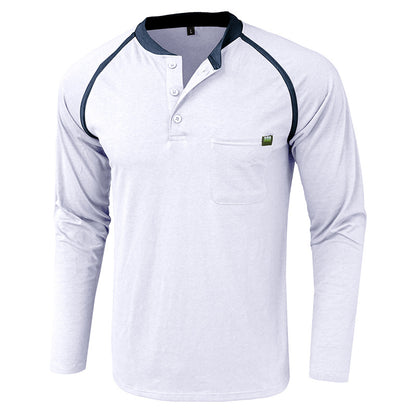Men's Color Block Long Sleeve Henley Shirt