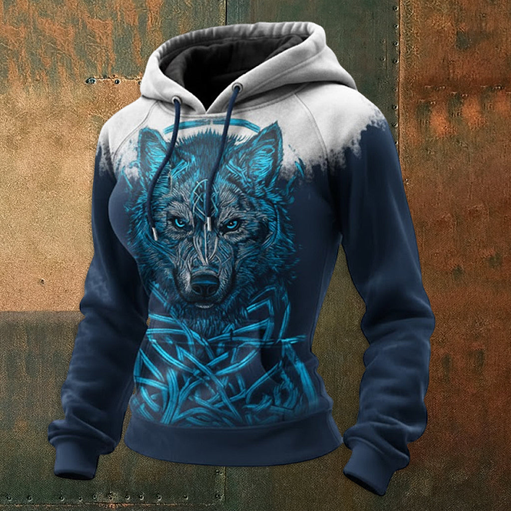 Valhalla Fenrir Wolf Nordic Rune Retro Women Hoodie