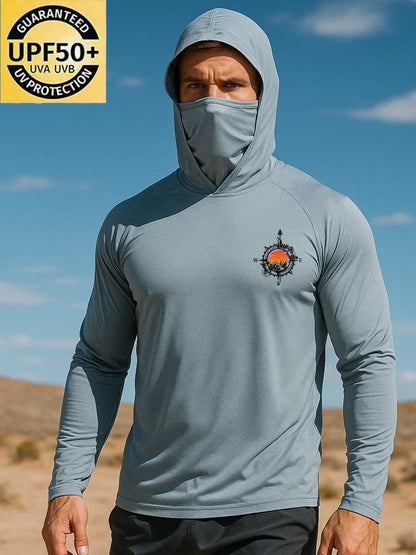 Men's Outdoor Sun Protection Breathable Cool Mask Hooded Sun Protection Long-Sleeved Top