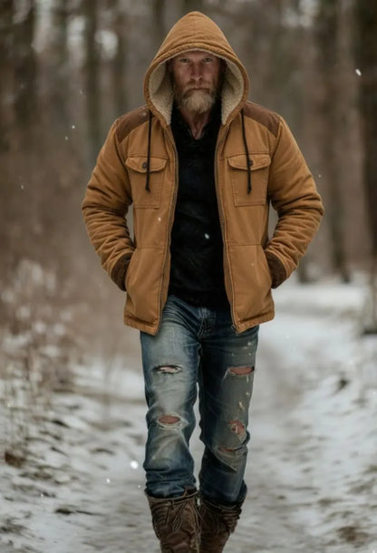 Men's Fleece Warm Coat Retro Solid Color Lapel Coat Casual Jacket