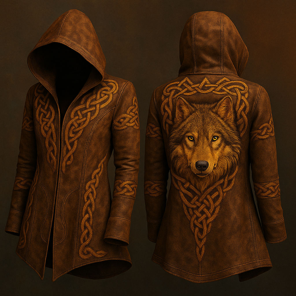 Men's Viking Knot Alpha Wolf Vintage Nordic Hooded Jacket