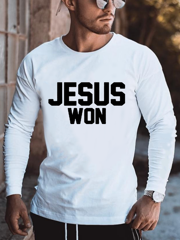 Jesus Won Christian Cotton Long Sleeve T-Shirt