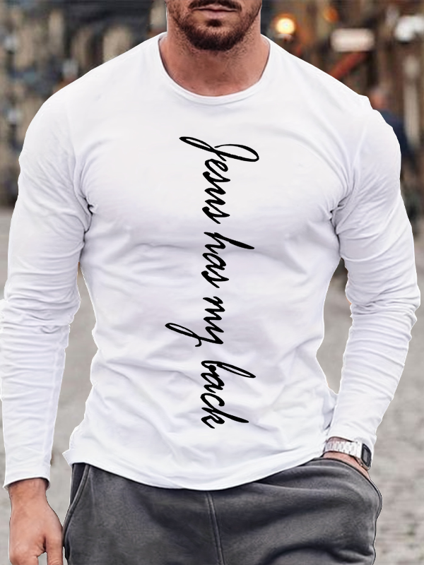 Jesus Has My Back Back Print Long Sleeve T-Shirt