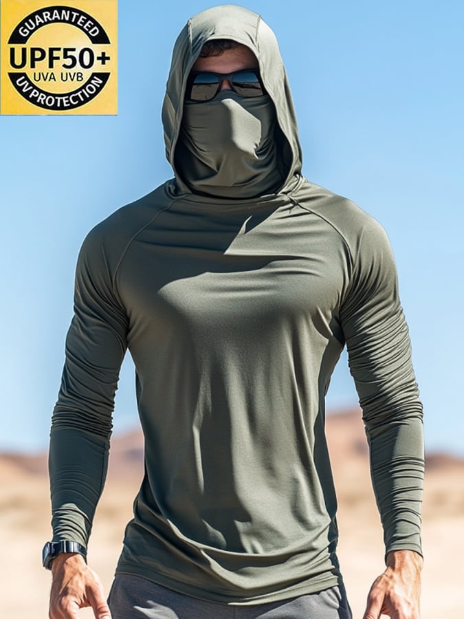 Men's Outdoor Sun Protection Breathable Cool Mask Hooded Sun Protection Long-Sleeved Top