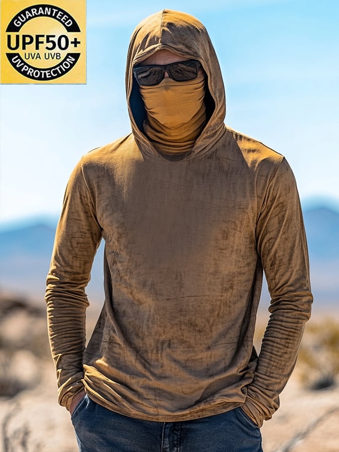 Men's Outdoor Sun Protection Breathable Cool Mask Hooded Sun Protection Long-Sleeved Top