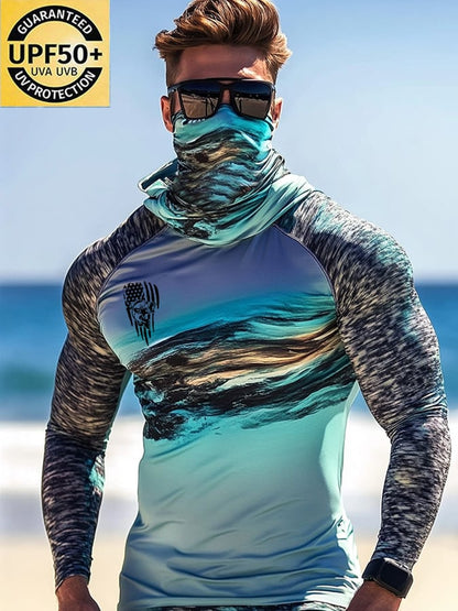 Men's Outdoor Sun Protection Breathable Cool Hooded Sun Protection Long-Sleeved Top