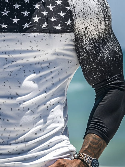 Men's Outdoor Sun Protection Breathable Cool Mask American Flag Print Hooded Sun Protection Long Sleeve Top