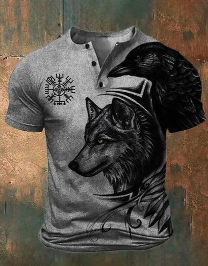 Graphic Wolf Viking Fashion Retro Retro Classic Men's 3D Printed T-shirt T-shirt Henley Shirt