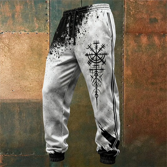 Nordic Viking Retro Totem Ink-Splash Gradient Print Pants