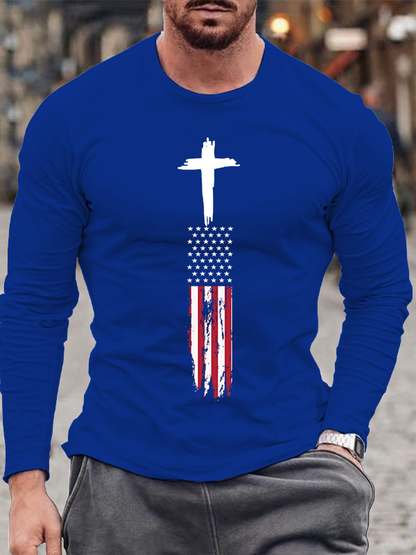 Cross Flag Jesus God Christian Cotton Long Sleeve T-Shirt