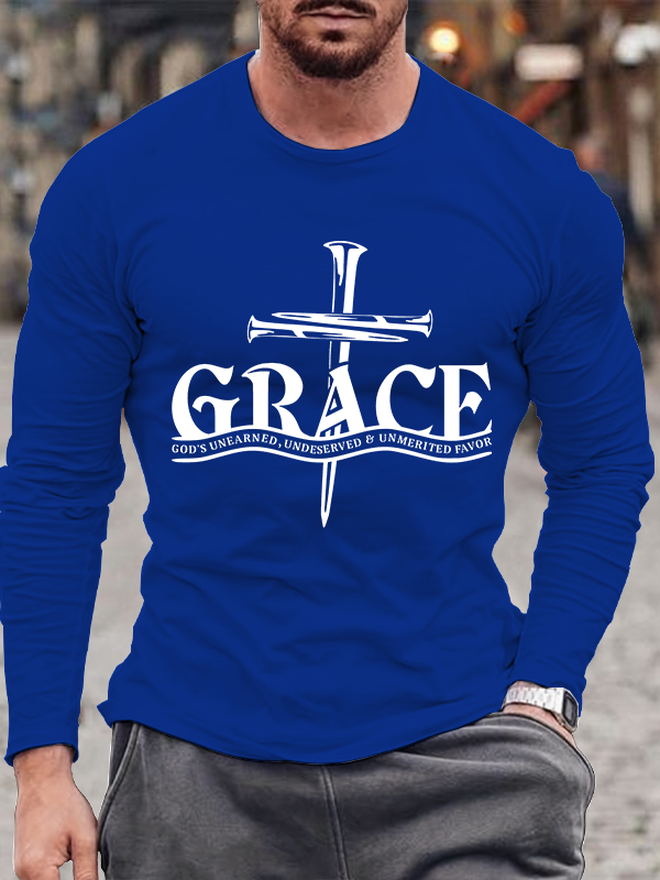 Saved By His Grace Christian Cotton Long Sleeve T-Shirt