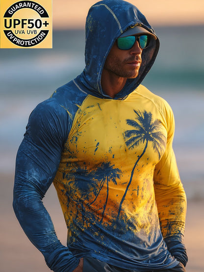 Men's Outdoor Sunscreen Breathable Cool Hooded Printed Surf Long-Sleeve Top