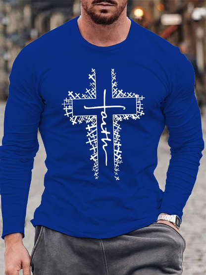 Cross Faith Print Christian Cotton Long Sleeve T-Shirt