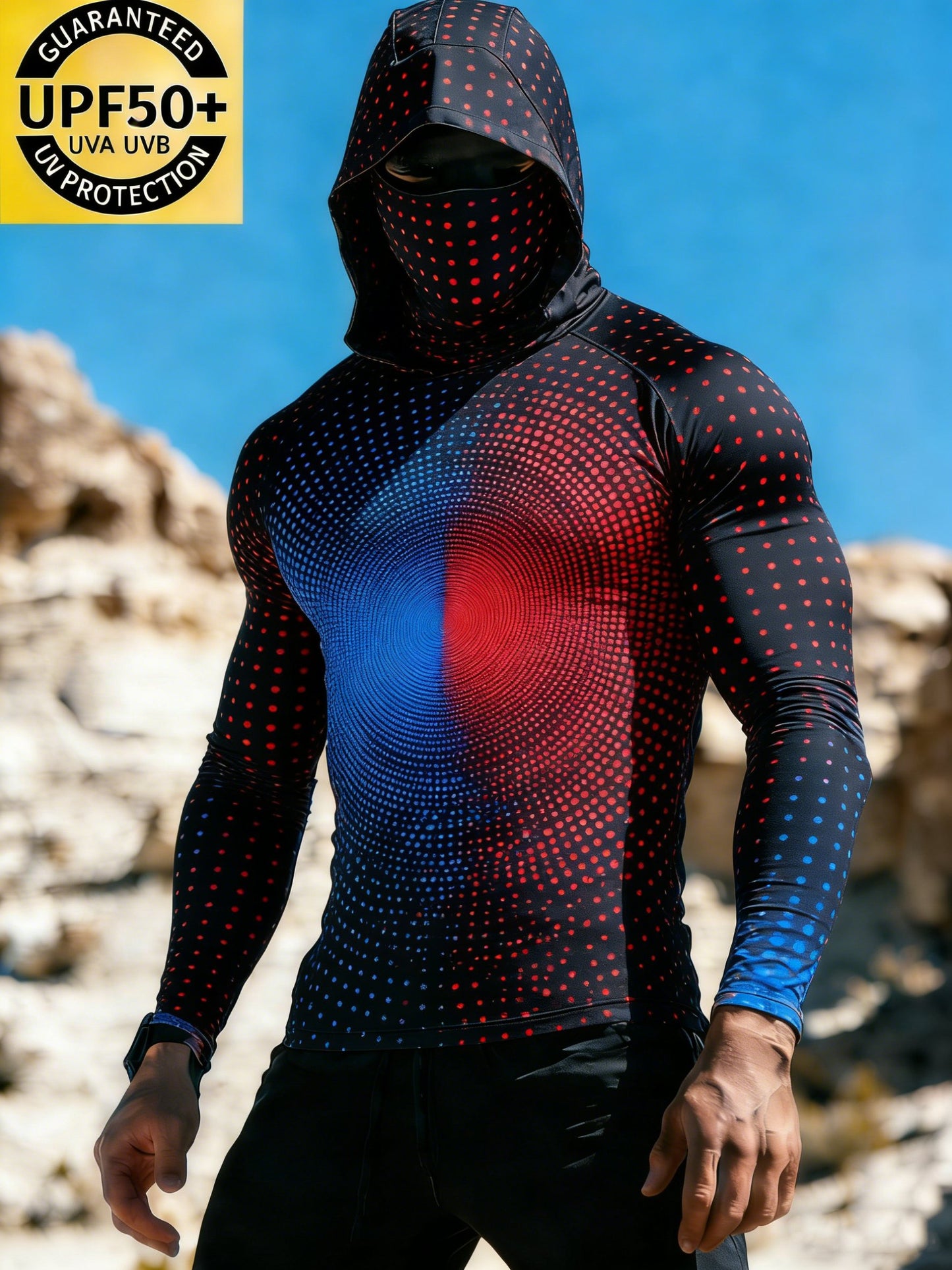 Men's Color-Blocked Polka Dots Sun Protection Print Top